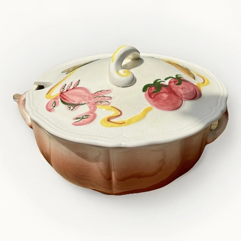 Soup Tureen Set Los Angeles Potteries 1959 MCM Hand Painted Ceramic USA Decor